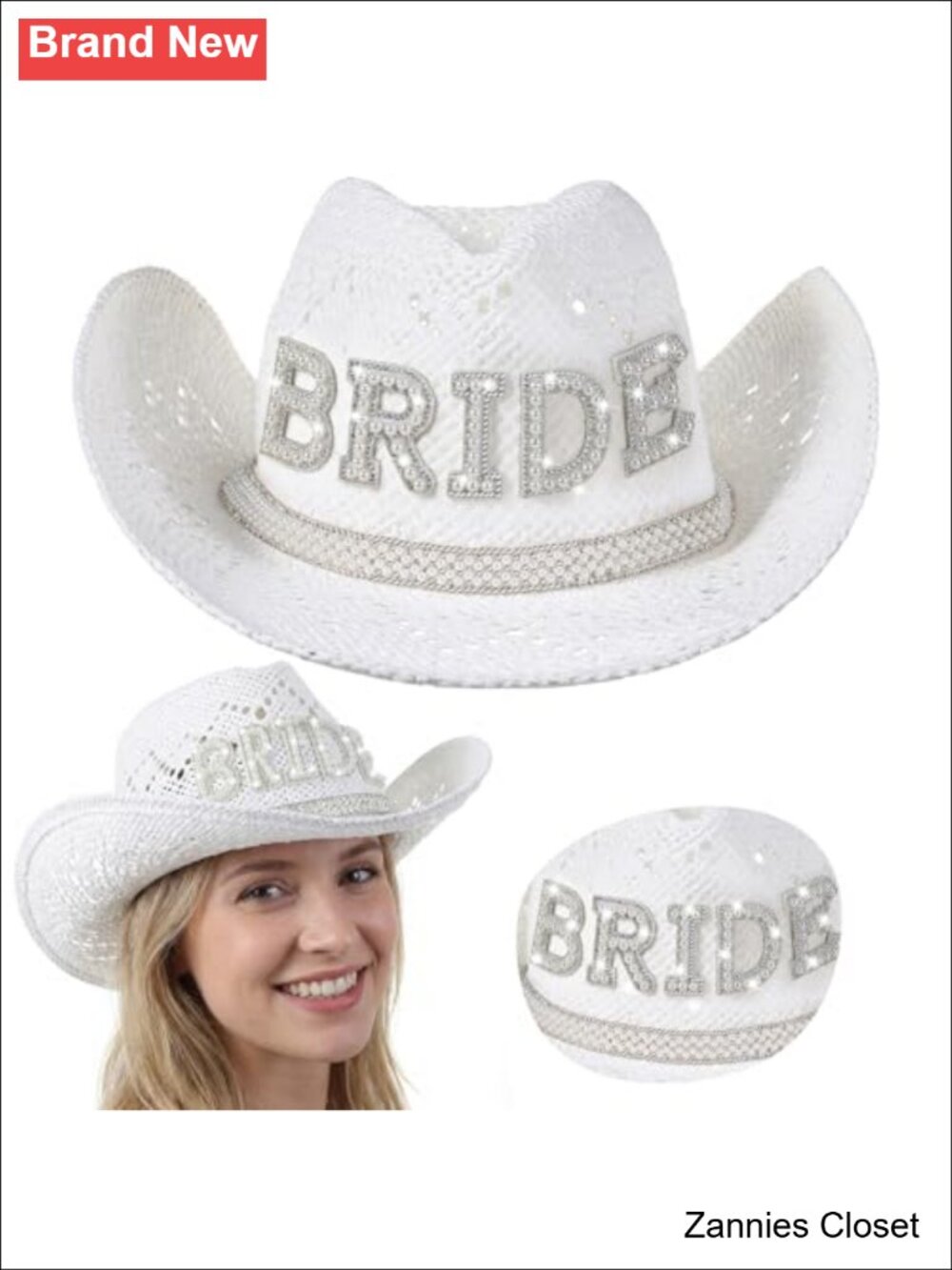 🤠 Newcotte Pearl Bride Straw Cowgirl Hat Bachelorette Western Bridal